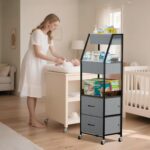 Baby Diaper Caddy Organizer and Storage - 5 Tier Rolling Cart with Dividers and Drawers, Mobile Utility Cart with Wheels for Nursery, Bedroom, Changing Table & Crib - Image 6