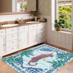 Tiger Rug 3x5 Blue Washable Non-Slip Boho Vintage Jungle Rug Whimsical Animal Print Soft Cozy Tropical Woodland Carpet for Bedroom Laundry Room Kitchen Hallway Entryway - Image 3