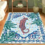 Tiger Rug 3x5 Blue Washable Non-Slip Boho Vintage Jungle Rug Whimsical Animal Print Soft Cozy Tropical Woodland Carpet for Bedroom Laundry Room Kitchen Hallway Entryway - Image 4