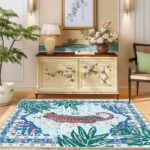 Tiger Rug 3x5 Blue Washable Non-Slip Boho Vintage Jungle Rug Whimsical Animal Print Soft Cozy Tropical Woodland Carpet for Bedroom Laundry Room Kitchen Hallway Entryway - Image 6