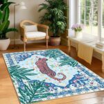 Tiger Rug 3x5 Blue Washable Non-Slip Boho Vintage Jungle Rug Whimsical Animal Print Soft Cozy Tropical Woodland Carpet for Bedroom Laundry Room Kitchen Hallway Entryway - Image 9