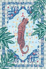 Tiger Rug 3x5 Blue Washable Non-Slip Boho Vintage Jungle Rug Whimsical Animal Print Soft Cozy Tropical Woodland Carpet for Bedroom Laundry Room Kitchen Hallway Entryway - Image 10