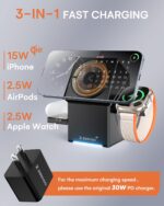 ZEEHOO 3 in 1 Charging Station, iPhone Charging Station for Apple MagSafe Charger, Qi2 Certified, 15W Fast Wireless Charger, for Apple Watch, for iPhone 17,16 15,14,13,12 Series, AirPods (Black) - Image 4