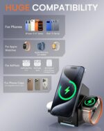 ZEEHOO 3 in 1 Charging Station, iPhone Charging Station for Apple MagSafe Charger, Qi2 Certified, 15W Fast Wireless Charger, for Apple Watch, for iPhone 17,16 15,14,13,12 Series, AirPods (Black) - Image 6