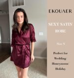 Ekouaer Women's Satin Robes Sexy Lace Cami Nightwear Silk Bridesmaid Lingerie Kimono 3/4 Sleeve Sleepwear - Image 3