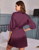 Ekouaer Women's Satin Robes Sexy Lace Cami Nightwear Silk Bridesmaid Lingerie Kimono 3/4 Sleeve Sleepwear - Image 5