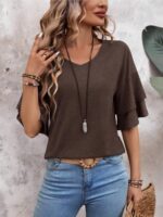 Womens Blouses Ruffle Sleeve Top V Neck Shirts Casual Outfit Bell Sleeve Cute Tee Spring Fall Summer Fashion Clothes - Image 5