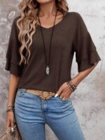 Womens Blouses Ruffle Sleeve Top V Neck Shirts Casual Outfit Bell Sleeve Cute Tee Spring Fall Summer Fashion Clothes - Image 6