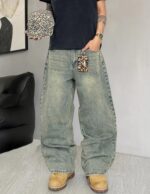 Mens Wide Leg Jeans Super Baggy Pants Y2k Loose Fit Denim Jeans Skater Trousers Streetwear - Image 3