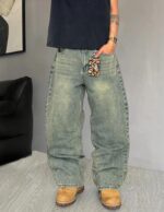 Mens Wide Leg Jeans Super Baggy Pants Y2k Loose Fit Denim Jeans Skater Trousers Streetwear - Image 6