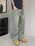 Mens Wide Leg Jeans Super Baggy Pants Y2k Loose Fit Denim Jeans Skater Trousers Streetwear - Image 7