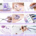 Purple Desk Organizers and Accessories, Purple Office Supplies with Mesh Desk Organizer, Acrylic Tape Dispenser and Stapler, Staples, Ballpoint Pen, Clips Set, Ruler, Scissor, Sticky Labels - Image 5