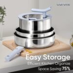 CAROTE Tri-Ply Stainless Steel Cookware Set with Stand-Up Lid, 11Pcs Pots and Pans Set Non Stick, Induction Kitchen Cooking Sets with Detachable Handle, Oven Safe to 600°F, Non Toxic Dishwasher - Image 6