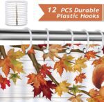 Bonhause Fall Gnome Shower Curtain, Thanksgiving Autumn Pumpkin Maple Leaves Farmhouse Bathroom Curtain 72x72 Inch Polyester Fabric Waterproof Bath Curtain with 12 Hook - Image 4