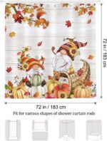 Bonhause Fall Gnome Shower Curtain, Thanksgiving Autumn Pumpkin Maple Leaves Farmhouse Bathroom Curtain 72x72 Inch Polyester Fabric Waterproof Bath Curtain with 12 Hook - Image 7