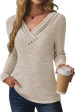 Women Long Sleeve Tunic Tops for Leggings V Neck Button Loose T Shirts 2025 Fall Dressy Casual Blouse Sweatshirt Sweater - Image 3