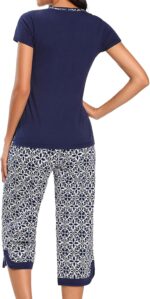 Two Piece Outfits Womens Pajamas Short Sleeve Sleepwear Tops and Capri Pants Pjs Print Pajama Sets - Image 5
