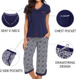Two Piece Outfits Womens Pajamas Short Sleeve Sleepwear Tops and Capri Pants Pjs Print Pajama Sets - Image 6