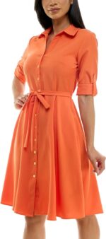 Sharagano Womens Button Front Pleated Shirt Casual Dress - Image 3