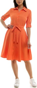 Sharagano Womens Button Front Pleated Shirt Casual Dress - Image 5