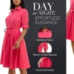 Sharagano Womens Button Front Pleated Shirt Casual Dress - Image 7