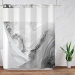 Baocicco Gray No Hook Shower Curtain with Snap in Liner Abstract Grain Modern Fluid Art Double Layers Waterproof Fabric with See Through Top Window Open Grommet Bath Curtain 71x74 Inch - Image 8