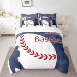 Erosebridal 7 Piece Baseball Queen Comforter Set for Boys Kids,Navy Blue White Baseball Bed in a Bag Sports Boys Room Decor,Ball Games Bedding Set with Fitted Sheet,Flat Sheet,Pillowcases & Shams - Image 3