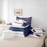 Erosebridal 7 Piece Baseball Queen Comforter Set for Boys Kids,Navy Blue White Baseball Bed in a Bag Sports Boys Room Decor,Ball Games Bedding Set with Fitted Sheet,Flat Sheet,Pillowcases & Shams - Image 6
