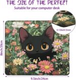 Black Cat Among Flowers Mouse Pad Square Mouse Mat Non-Slip Rubber Base Mousepad with Stitched Edge, Portable MousePads for Desk Computers Laptop Office, 9.5x8 Inches - Image 3