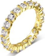 18K White Gold Plated Round-Cut Cubic Zirconia All-Around Band Ring Cocktail Jewelry for Women and Men - Image 2