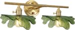 2 Light Bathroom Lighting Fixtures Over Mirror, Vintage Wall Sconces with Glass Shade Green Vanity Lights Mid Century Wall Sconce Light Gold Wall Lighting for Bedroom Living Room Hallway - Image 2