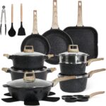 23-Piece Nonstick Pots and Pans Set – Granite Cookware Set, PFOA-Free – Includes Frying Pans, Saucepans, Griddle, Egg Pan – Induction, Gas, Electric Compatible – Black - Image 2