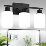 3-Light Bathroom Light Fixtures, Vanity Light with Milky White Shades, Matte Black Bathroom Light Fixtures Over Mirror, Modern Bathroom Wall Lamp for Mirror Living Room Cabinet Bedroom - Image 2