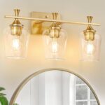 3 Light Bathroom Vanity Light - Gold Bathroom Lighting Fixtures Over Mirror, Modern Wall Sconces with Transparent Glass Lampshade for Bedroom Living Room Kitchen Cabinet Stair Hallway - Image 2