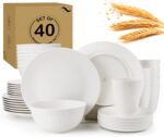 40 PCS Premium Wheat Straw Dinnerware Sets for 8, Unbreakable and Lightweight Dinner Plates,Microwave Safe Plates and Bowls Sets for Kitchen,Picnic and Party,Cereal & Salad Bowls,Water Glasses(Beige) - Image 2