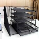 5-Tier Paper Letter Organizer with File Holder, Desk Organizer with Drawer, Mesh Desktop Storage with Magazine Holder for Office Supplies (Black) - Image 2