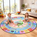 ABC Round Kids Rug for Playroom,4ft Alphabet Small Classroom Rug,Educational Kids Play Mat With Number Shape Animal Season,Learning Area Rug for Nursery Bedroom Kidsroom,Colorful Non-Slip Washable - Image 2