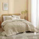 AMWAN Box Stitched Comforter Set Full 3 Pieces, Khaki Brushed Bedding Comforter Set 1 Comforter with 2 Pillowcases, Warm Fluffy Microfiber Full Size Bedding Set for Kids Teens and Adults (Khaki) - Image 2