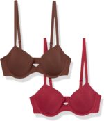 Amazon Essentials Women's Demi Cup Cotton Bra, Pack of 2, Chocolate/Red, 38A - Image 2