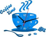 Atyhao DIY Acrylic Wall Clock with Mute Coffee Cup Shape Sticker, Hollow Numeral Clock for Decoration (Blue) - Image 2