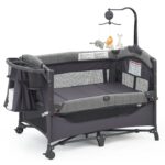 Baby Bedside Bassinet Sleeper,5-in-1 Pack and Play with Full-Size Bassinet,Baby Playard with Changing Table,Storage Shelf,Music Mobile with Soft Toys for Newborn to Toddlers (Grey) - Image 2