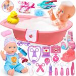 Baby Doll Care Toys, 30PCS Baby Dolls Bath Set & Doctor Kit, Pretend Play Baby Doll Set, Incl Bathtub, Bathrobe, ECG, Thermometer, Toddlers Toys Gifts for Age 3 4 5 6 Year Old Girls - Image 2