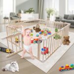 Baby Playpen - 60 x 60 x 24 in Adjustable Multi-Shape Wood Play Yard, Foldable Wooden Baby Playpen/Fence Play Area and Activity Center for Babies and Toddlers with Child Proof Lock and Gate - Image 2