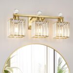 Bathroom Vanity Light Fixture 3-Light - Vanity Lights for Bathroom with Crystal Shade Gold Metal, Easy Install No Drilling Needed, Shadow-Free Illumination for Modern Bathroom Mirror Decor - Image 2