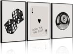 Black White Aesthetic Wall Art Decor 8 Ball Canvas Poster Y2k Cool Dice Pictures Black White Room Decor Trendy Poker Poster Prints Retro Painting Artwork for Apartment Dorm 16x24 Inch Unframed 3Pcs - Image 2
