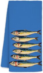 Blue Coastal Beach Kitchen Towels Decorative, Sardine Fish Lover Gifts Dish Towels, Nautical Coastal Beachy Hand Towels Drying Cloth for Kitchen Bathroom Decor, 16x24 Inch - Image 2