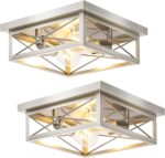 Brushed Nickle Hallway Light Fixtures, 2-Light Modern Farmhouse Flush Mount Ceiling Lights, 2-Pack Chrome Kitchen Light Fixtures, Square Close to Ceiling Lights for Bedroom Living Room Entryway - Image 2