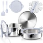 CAROTE Tri-Ply Stainless Steel Cookware Set with Stand-Up Lid, 11Pcs Pots and Pans Set Non Stick, Induction Kitchen Cooking Sets with Detachable Handle, Oven Safe to 600°F, Non Toxic Dishwasher - Image 2