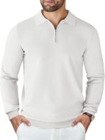 COOFANDY Mens Knit Polo Sweater Casual Long Sleeve Quarter Zip Polo Sweater Classic Golf Shirts - Image 2