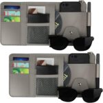 Car Sun Visor Organizer, Leather Pocket Organizer Sunglass Holder for Car Interior Accessories with Multi-Pocket Net Zipper (2 Pack Gray) - Image 2
